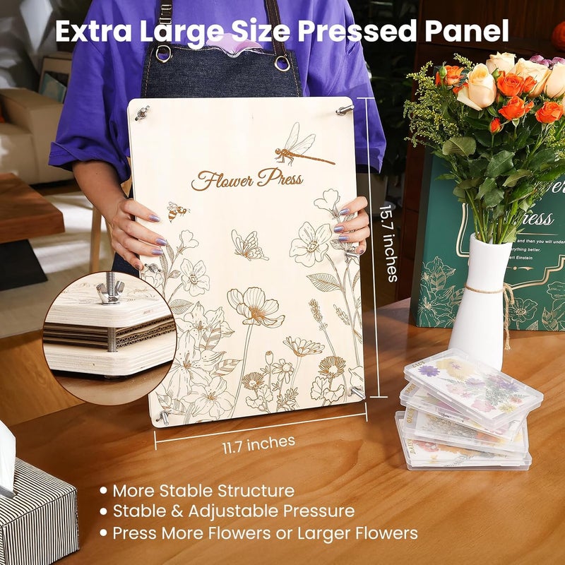 Aboofx Flower Press Kit, Craft Kits 17" x 11.8" 5-Layers Wooden Flower Pressing Kit for Crafts Pressed Flowers and Plant for DIY Art, Preservation for Bookmark Frame Wedding Drying - Image 3